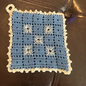 Vintage Blue and White Crochet Pot Holder
